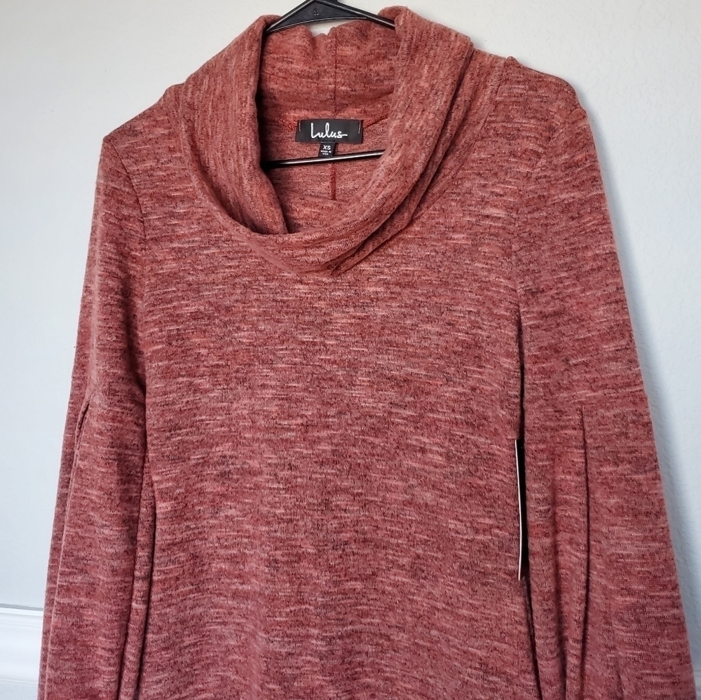 𝅺Lulu's Mattea Heathered Red Cowl Neck Midi Sweater Dress XS NWOT - Picture 10 of 16